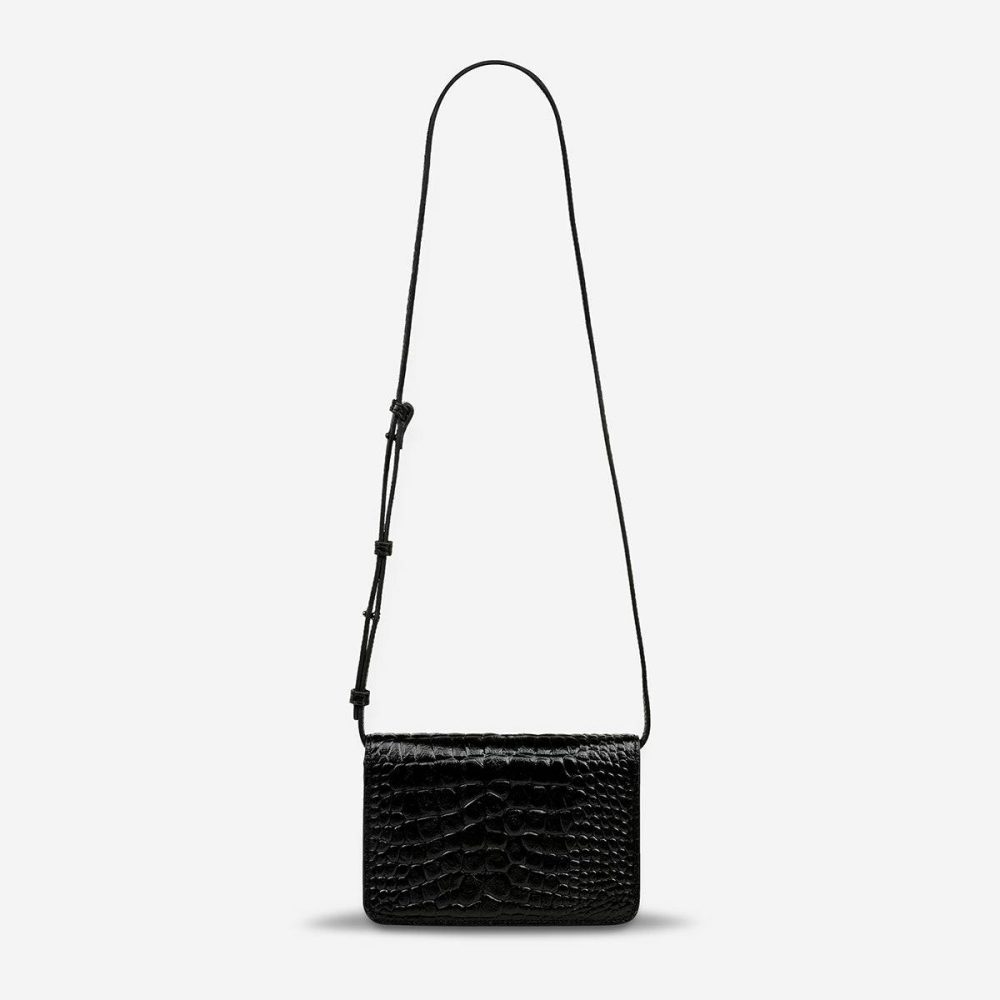 Crossbody Black Croc Emboss Status Anxiety She Burns Bag - Black Croc Emboss Women - Image 3