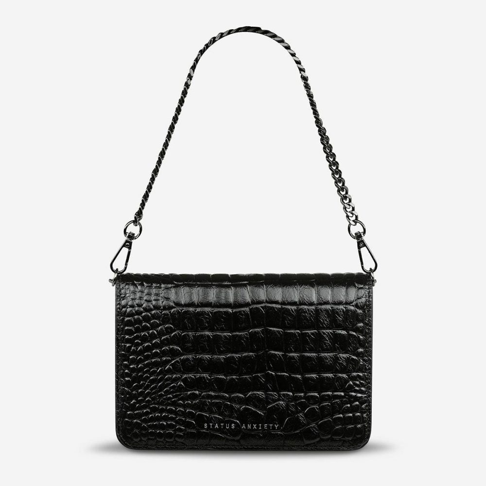 Crossbody Black Croc Emboss Status Anxiety She Burns Bag - Black Croc Emboss Women - Image 5