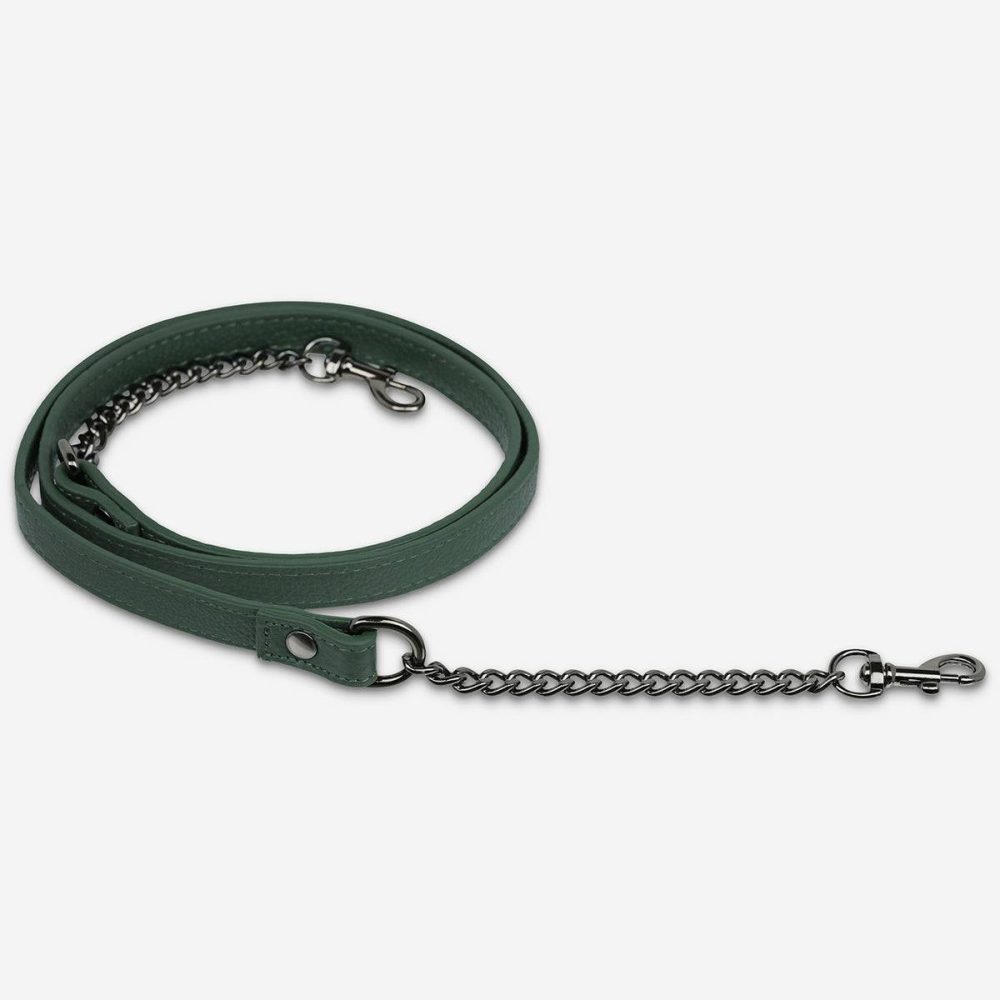 Green Leather Strap With Chain - Green Status Anxiety Women Bag Straps - Image 2