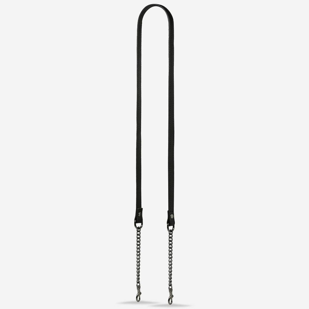 Women Black Bag Straps Status Anxiety Leather Strap With Chain - Black