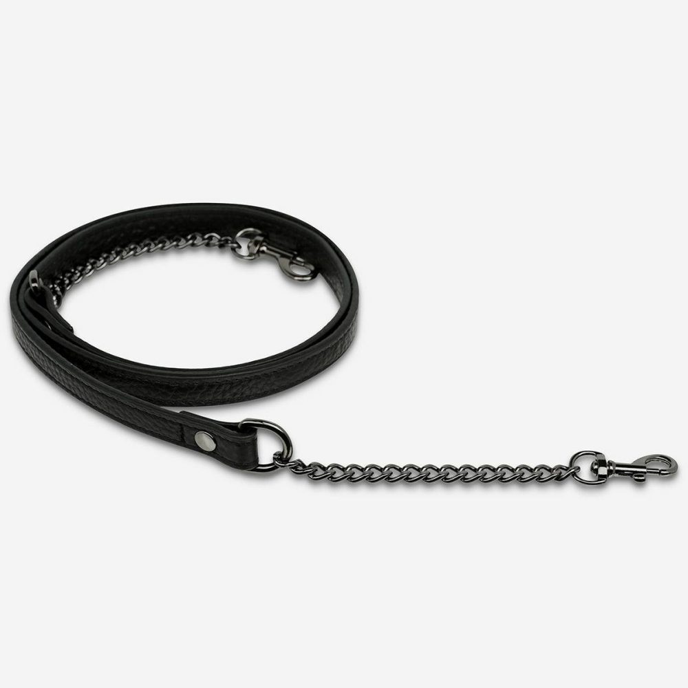 Women Black Bag Straps Status Anxiety Leather Strap With Chain - Black - Image 2