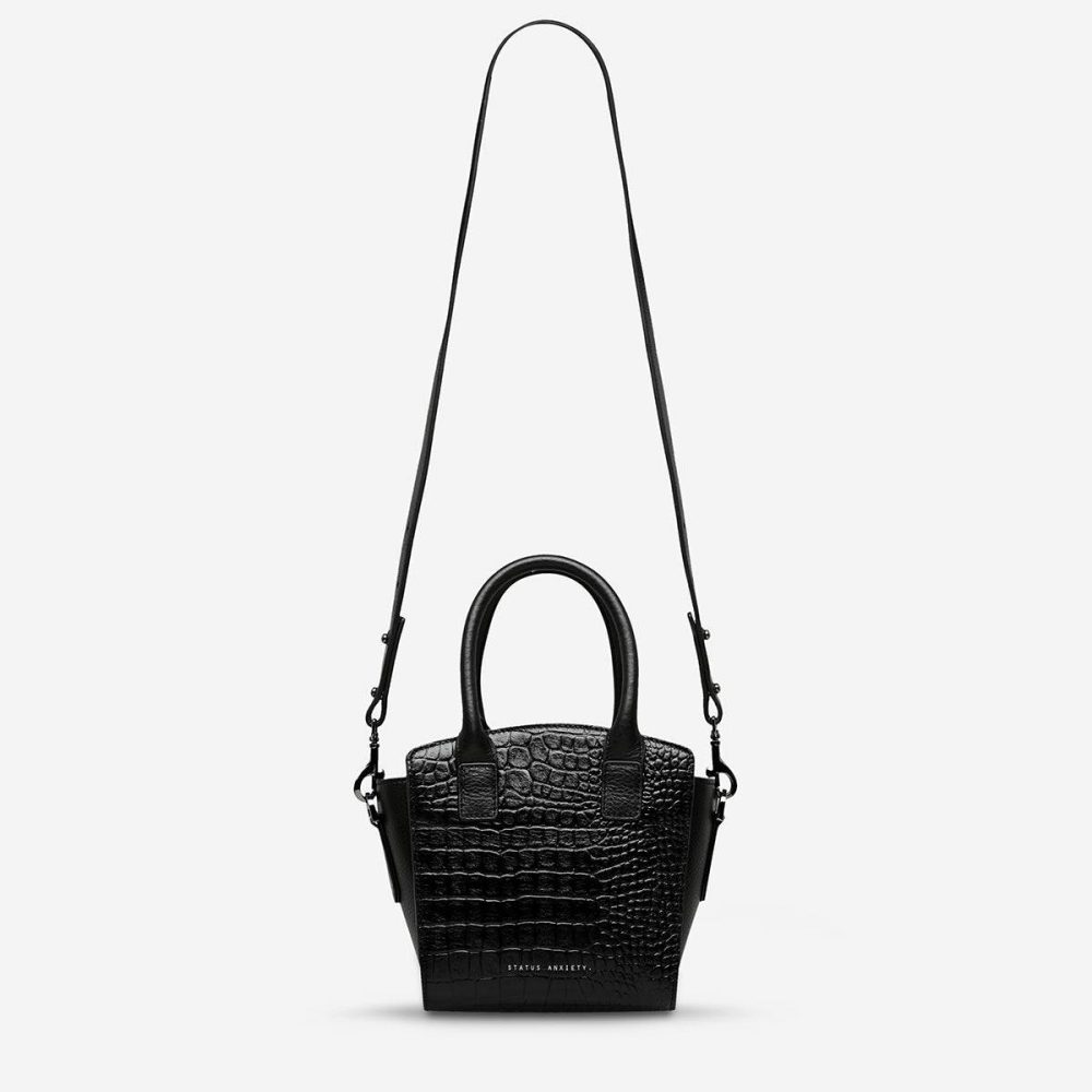 Women Black Croc Emboss Status Anxiety Crossbody Worst Behind Us Bag - Black Croc Emboss