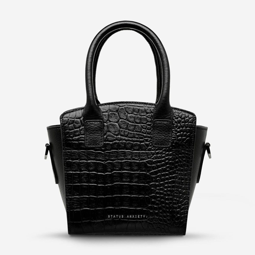 Women Black Croc Emboss Status Anxiety Crossbody Worst Behind Us Bag - Black Croc Emboss - Image 3