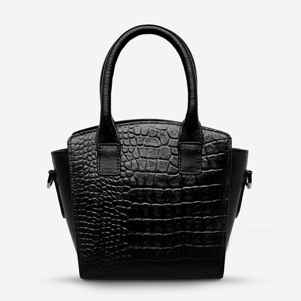 Women Black Croc Emboss Status Anxiety Crossbody Worst Behind Us Bag - Black Croc Emboss - Image 4
