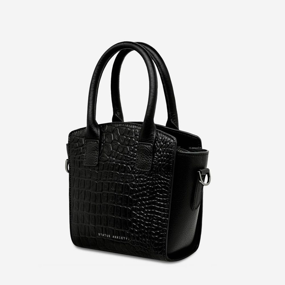 Women Black Croc Emboss Status Anxiety Crossbody Worst Behind Us Bag - Black Croc Emboss - Image 5