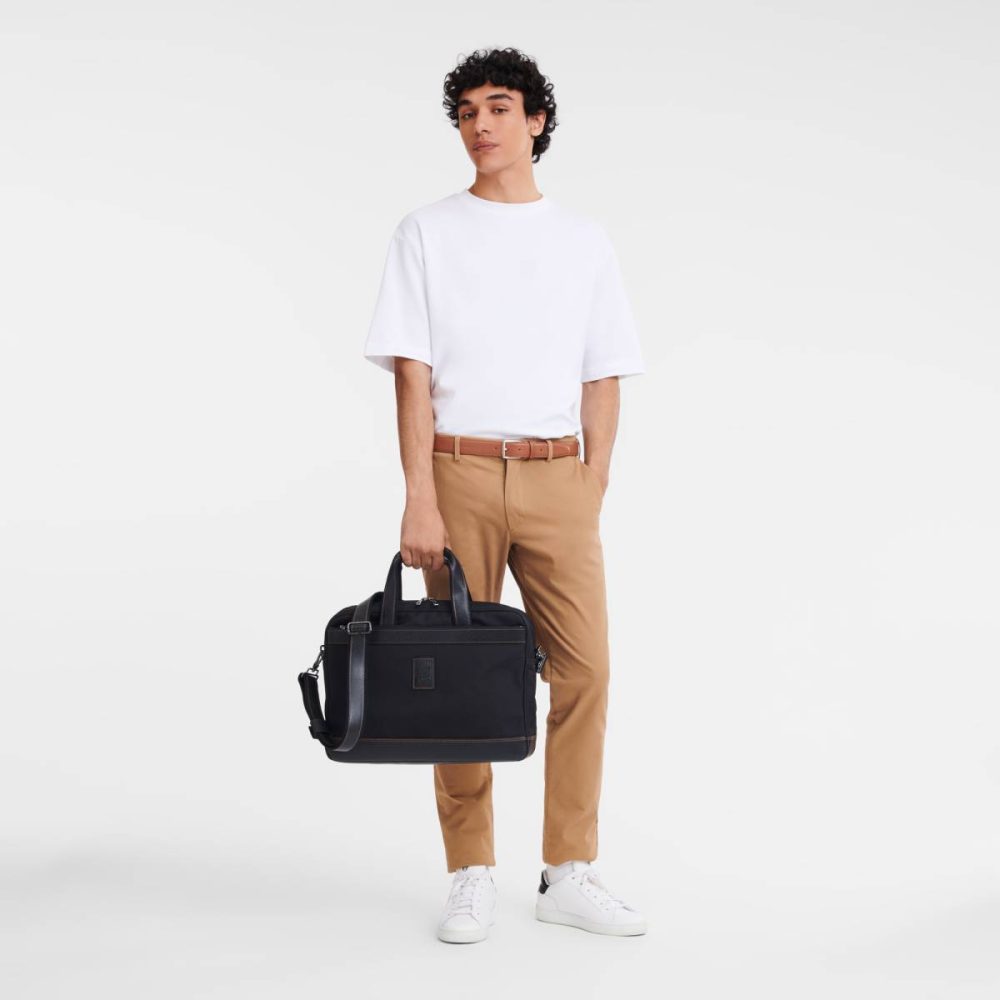 Black Boxford L Briefcase Black - Recycled Canvas Men Longchamp Briefcase