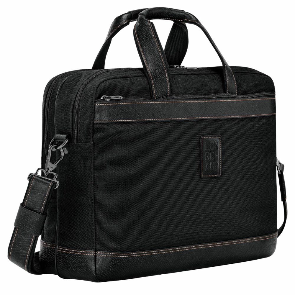 Black Boxford L Briefcase Black - Recycled Canvas Men Longchamp Briefcase - Image 2