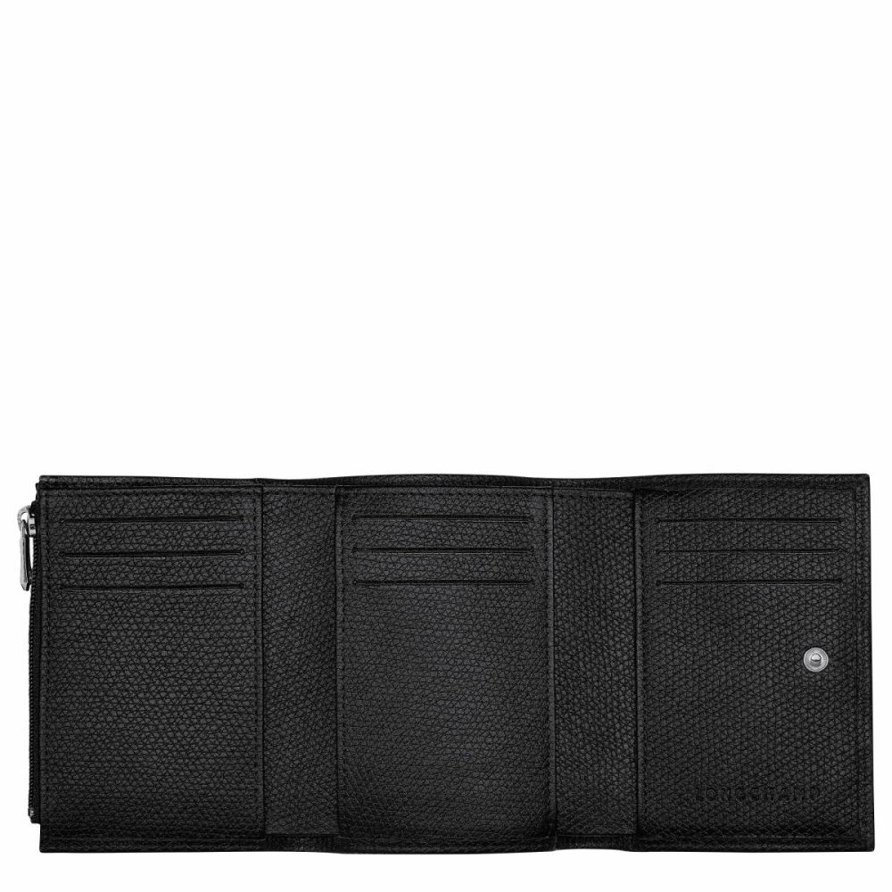 Black Longchamp Women Leather Wallets Le Roseau Wallet Black - Leather - Image 3