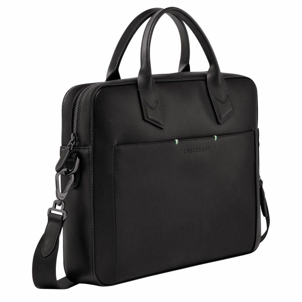 Black Men Longchamp Sur Seine Briefcase Black - Leather Leather Bags - Image 3