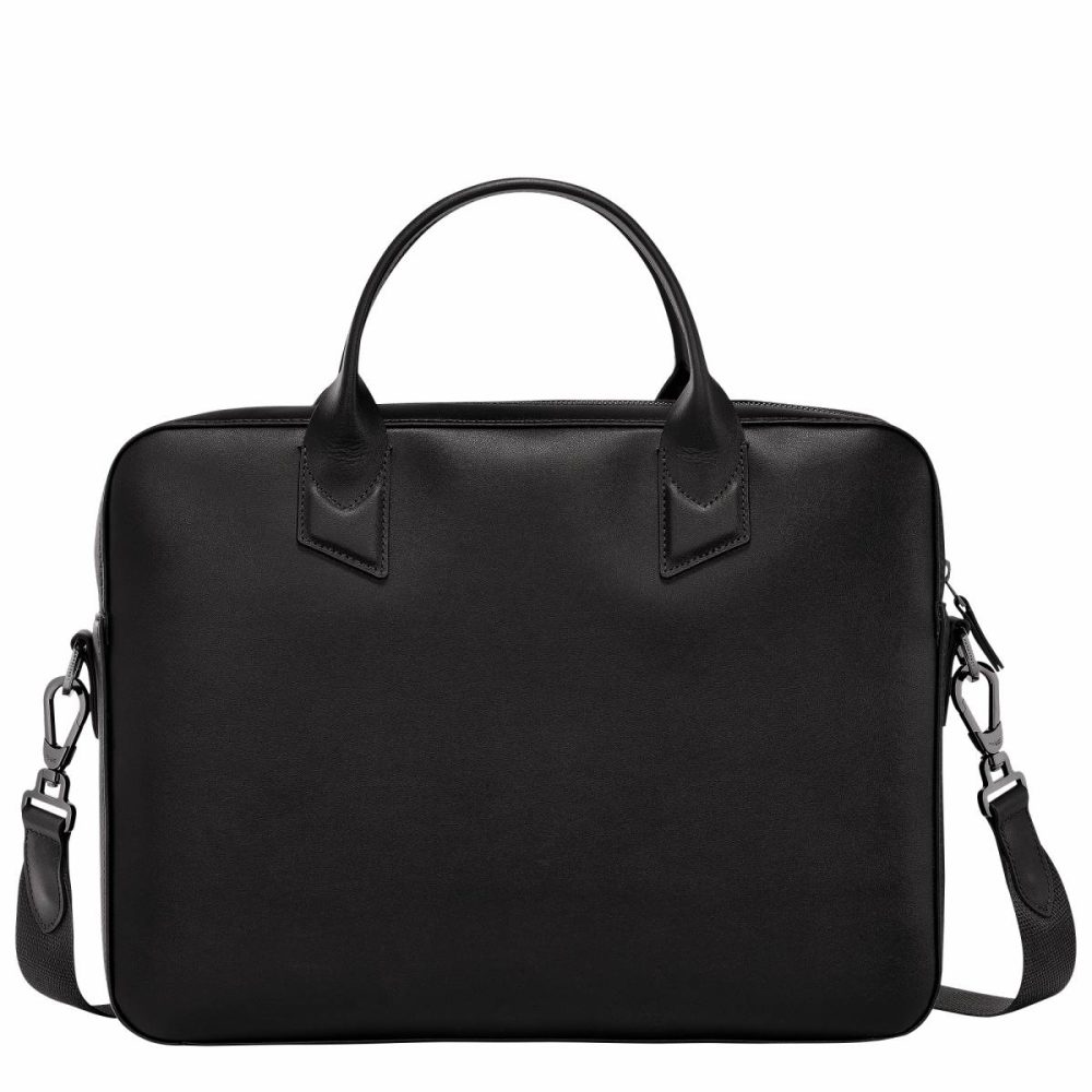 Black Men Longchamp Sur Seine Briefcase Black - Leather Leather Bags - Image 4