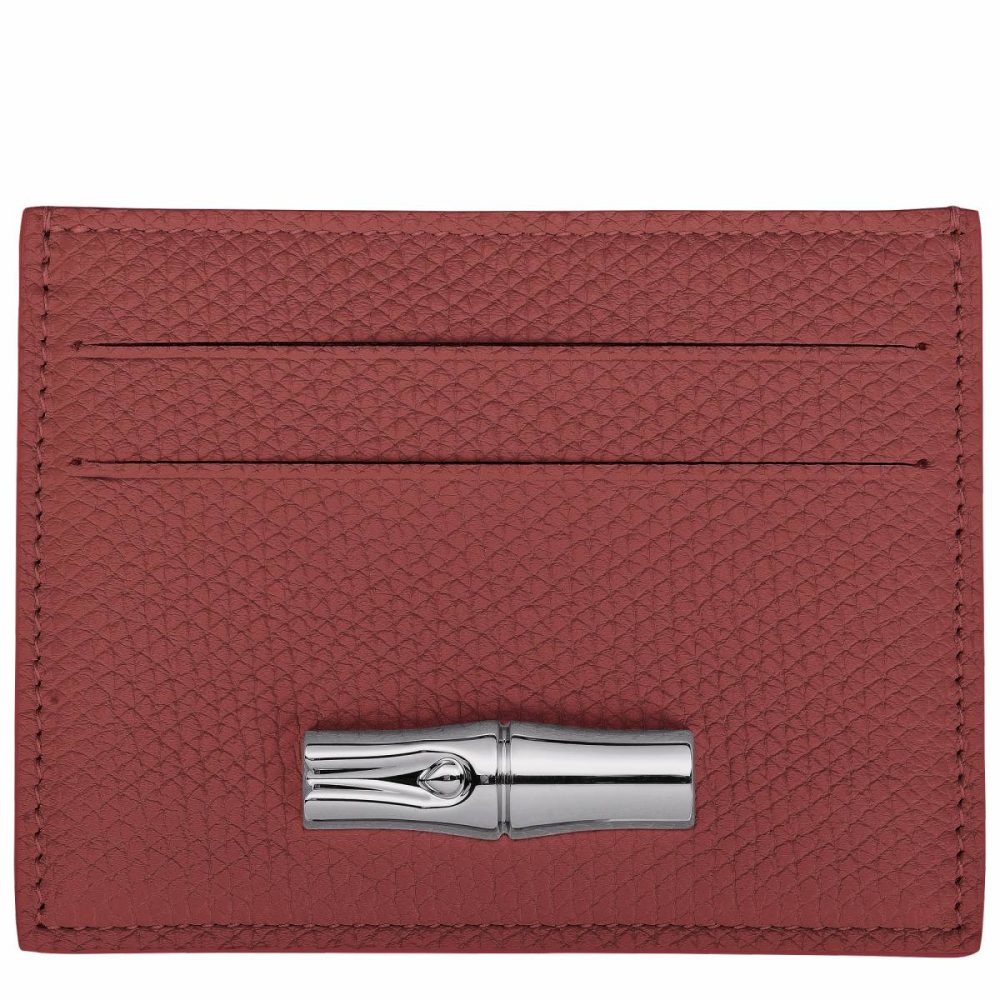 Chestnut Longchamp Women Le Roseau Card Holder Chestnut - Leather Cardholders & Coin Purses