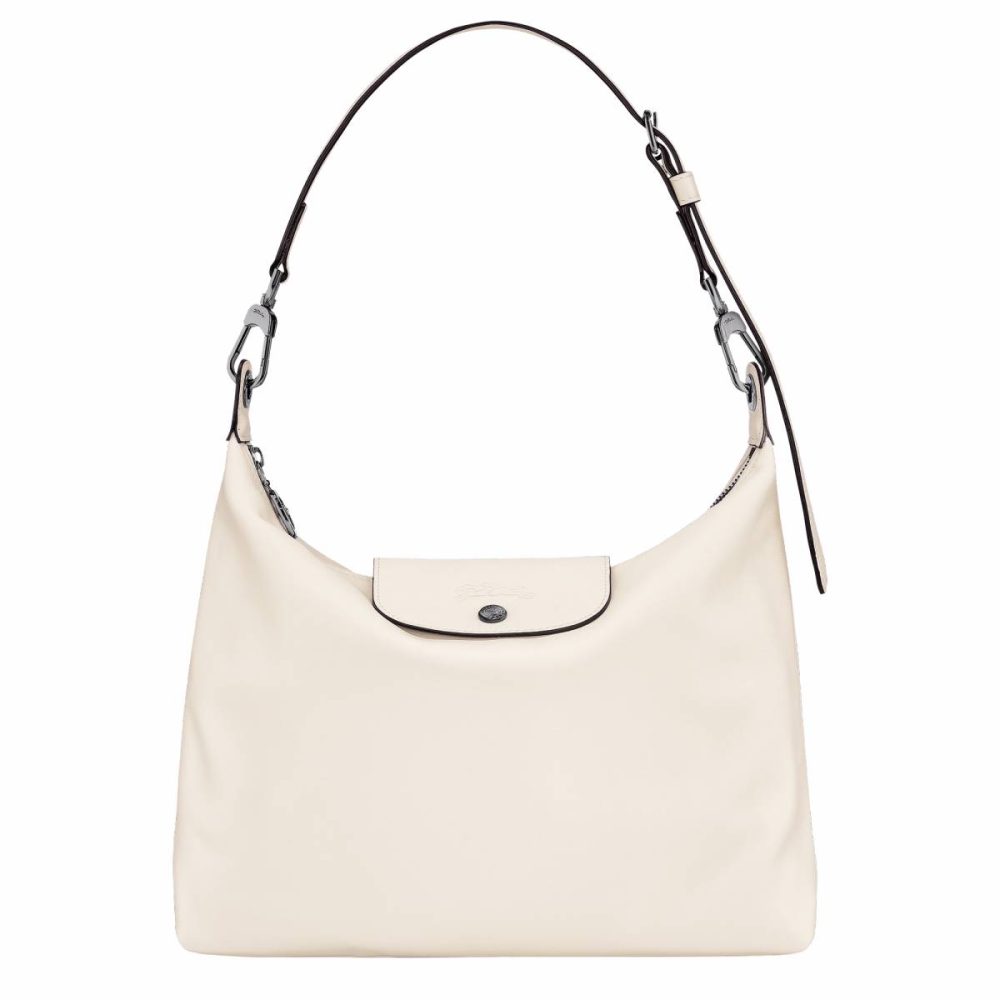 Ecru Women Leather Bags Longchamp Le Pliage Xtra M Hobo Bag Ecru - Leather