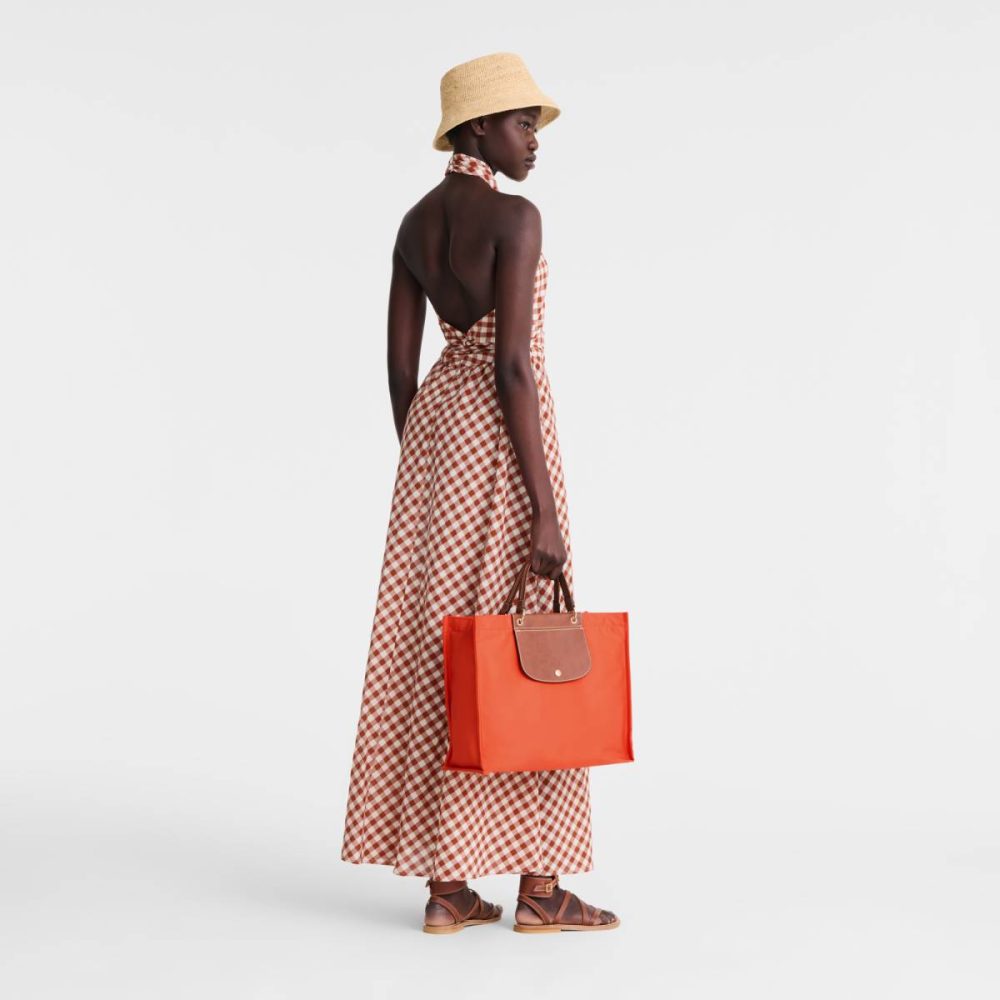 Handbags Women Cabas Longchamp L Tote Bag Carrot - Canvas Paprika - Image 2