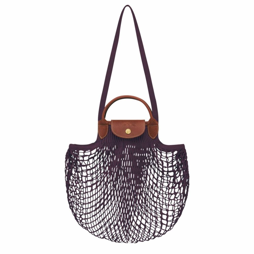 Handbags Women Longchamp Le Pliage Filet L Mesh Bag Eggplant - Canvas Eggplant