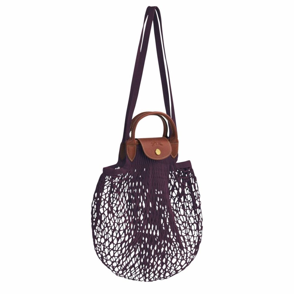 Handbags Women Longchamp Le Pliage Filet L Mesh Bag Eggplant - Canvas Eggplant - Image 3