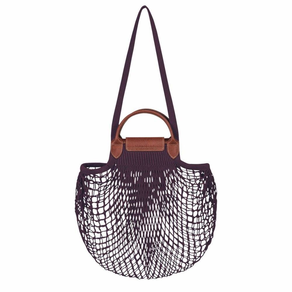 Handbags Women Longchamp Le Pliage Filet L Mesh Bag Eggplant - Canvas Eggplant - Image 4