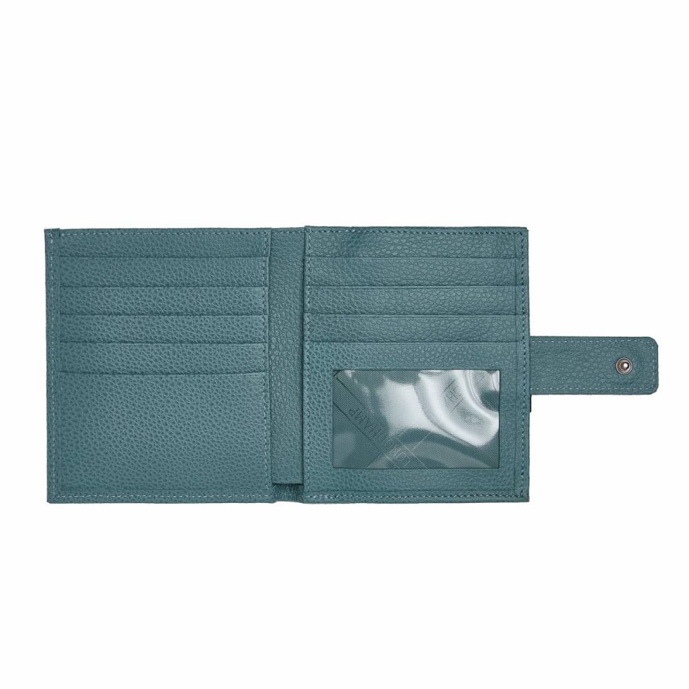 Le Foulonné Compact Wallet Eucalyptus - Leather Women Longchamp Eucalyptus Leather Wallets