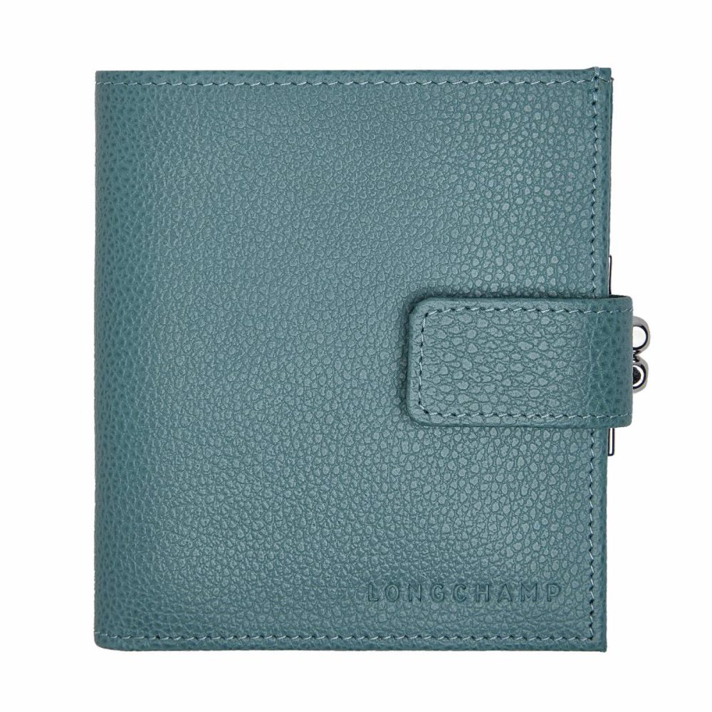 Le Foulonné Compact Wallet Eucalyptus - Leather Women Longchamp Eucalyptus Leather Wallets - Image 2