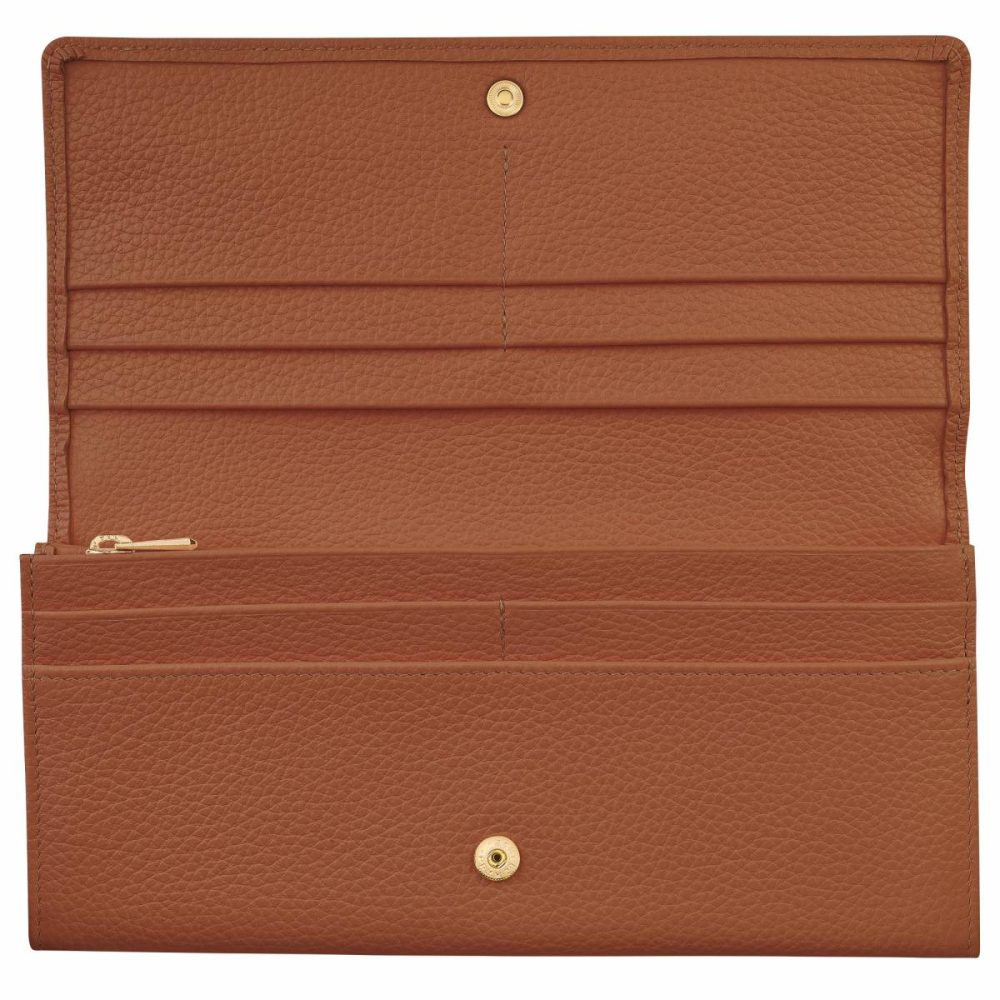 Le Foulonné Continental Wallet Caramel - Leather Longchamp Leather Wallets Women Caramel - Image 3