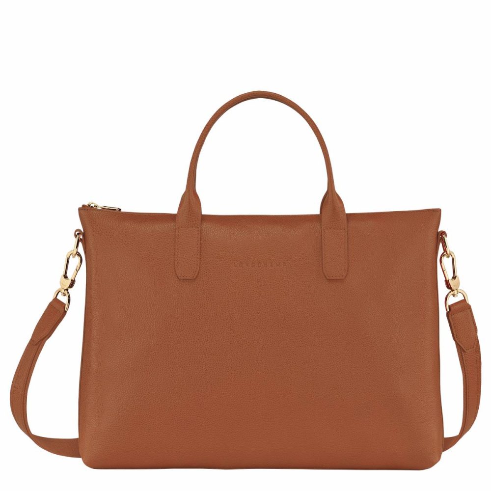 Le Foulonné S Briefcase Caramel - Leather Women Leather Bags Caramel Longchamp