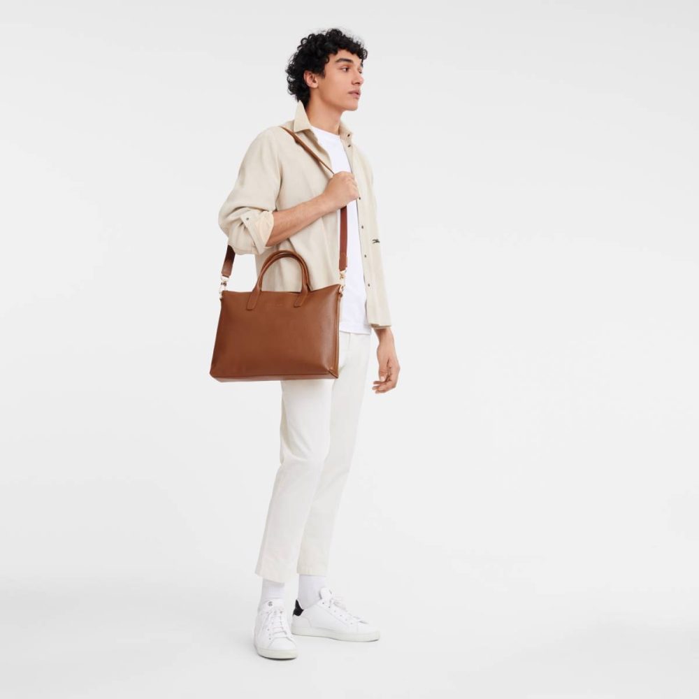 Le Foulonné S Briefcase Caramel - Leather Women Leather Bags Caramel Longchamp - Image 2