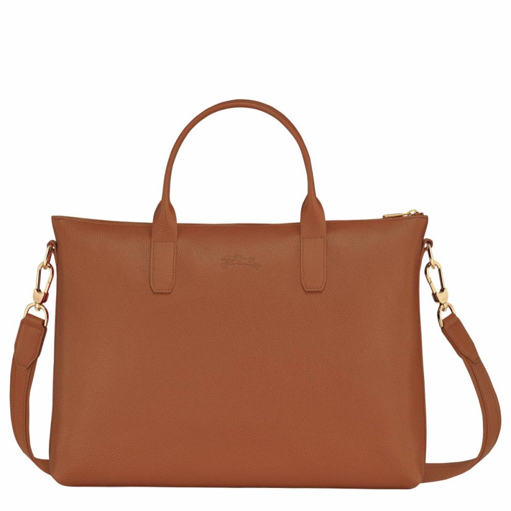 Le Foulonné S Briefcase Caramel - Leather Women Leather Bags Caramel Longchamp - Image 4