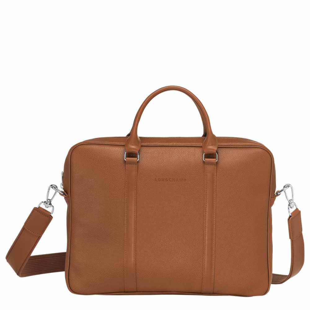Le Foulonné Xs Briefcase Caramel - Leather Women Longchamp Leather Bags Caramel