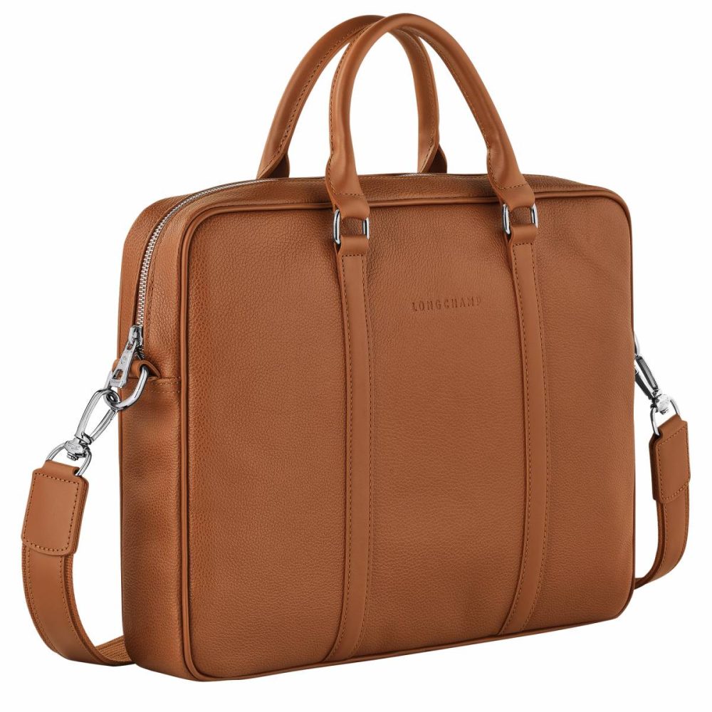 Le Foulonné Xs Briefcase Caramel - Leather Women Longchamp Leather Bags Caramel - Image 3
