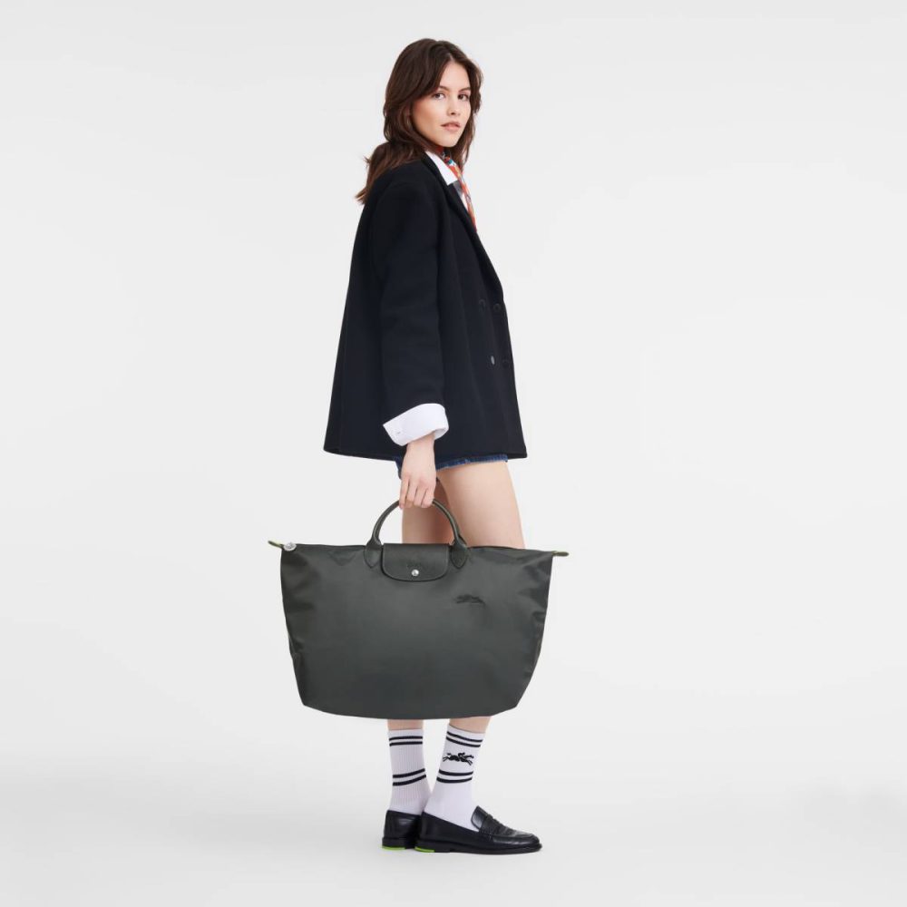 Le Pliage Green L Travel Bag Graphite - Recycled Canvas Women Graphite Longchamp Travel Bags