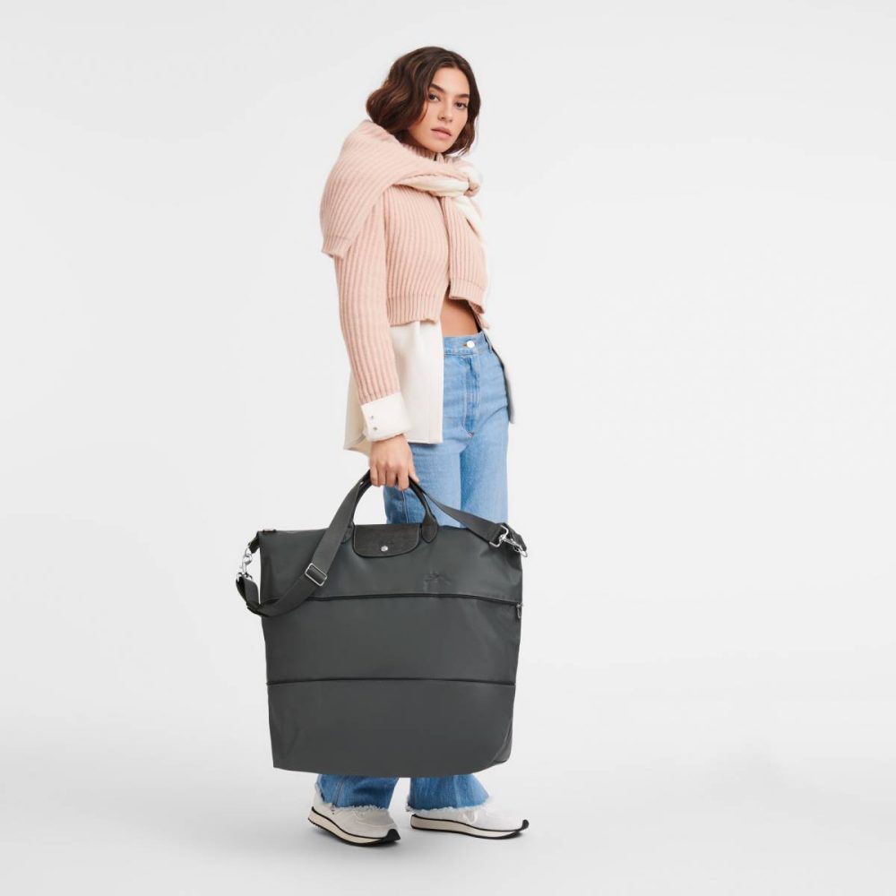 Le Pliage Green Travel Bag Expandable Graphite - Recycled Canvas Graphite Longchamp Women Travel Bags