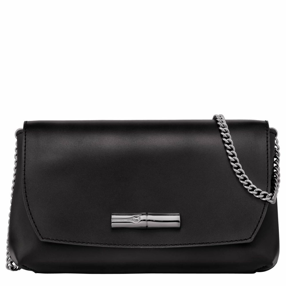 Leather Bags Black Longchamp Le Roseau Clutch Black - Leather Women