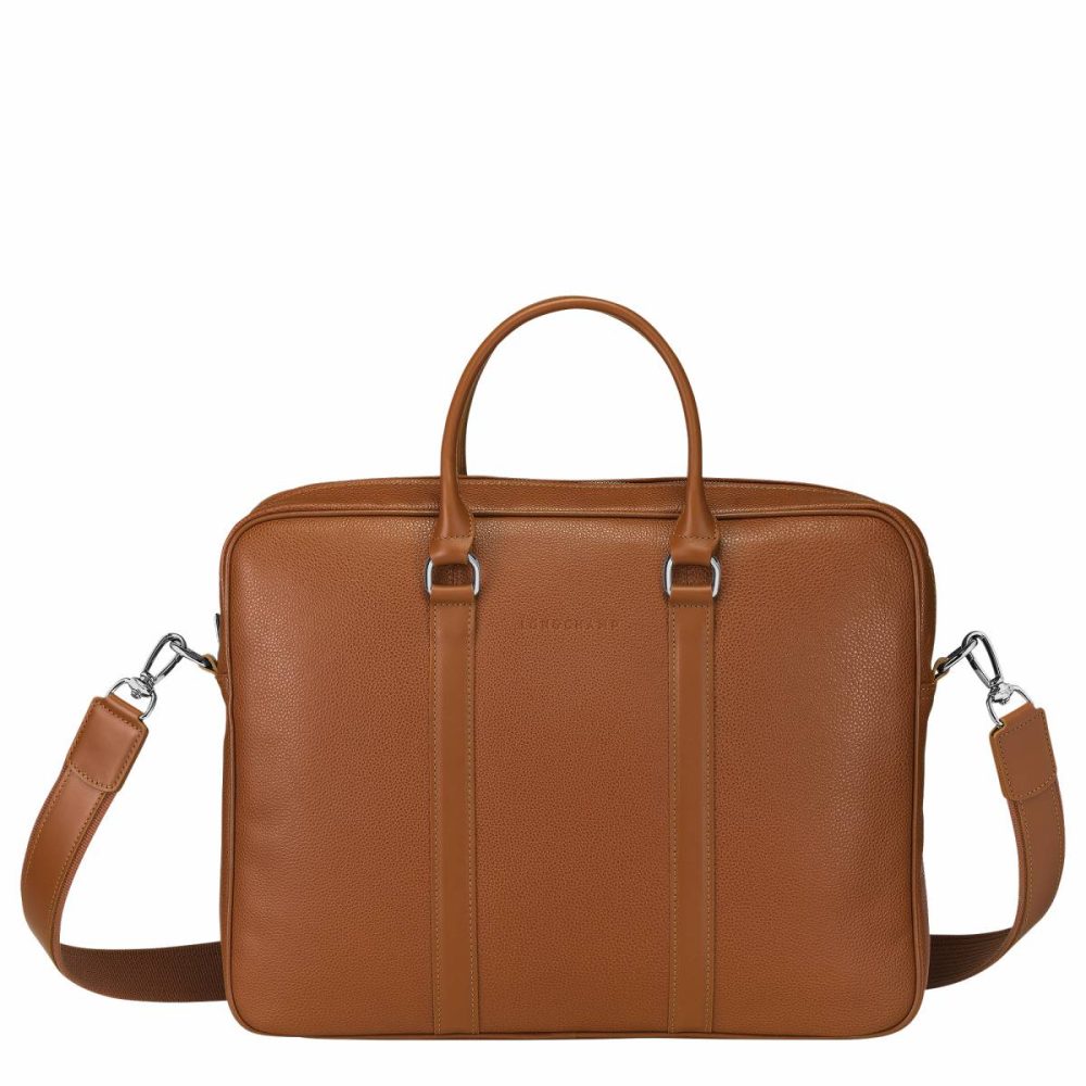 Leather Bags Women Caramel Longchamp Le Foulonné S Briefcase Caramel - Leather