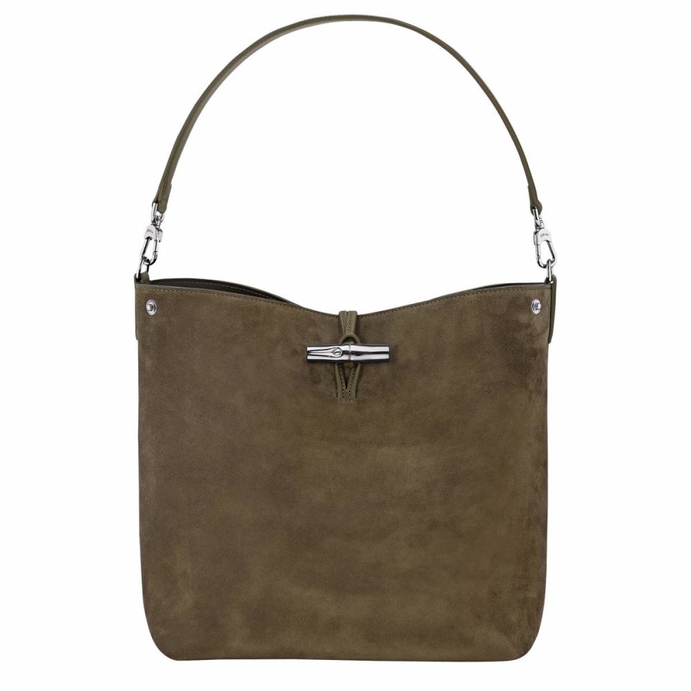 Leather Bags Women Le Roseau M Hobo Bag Olive - Leather Longchamp Olive