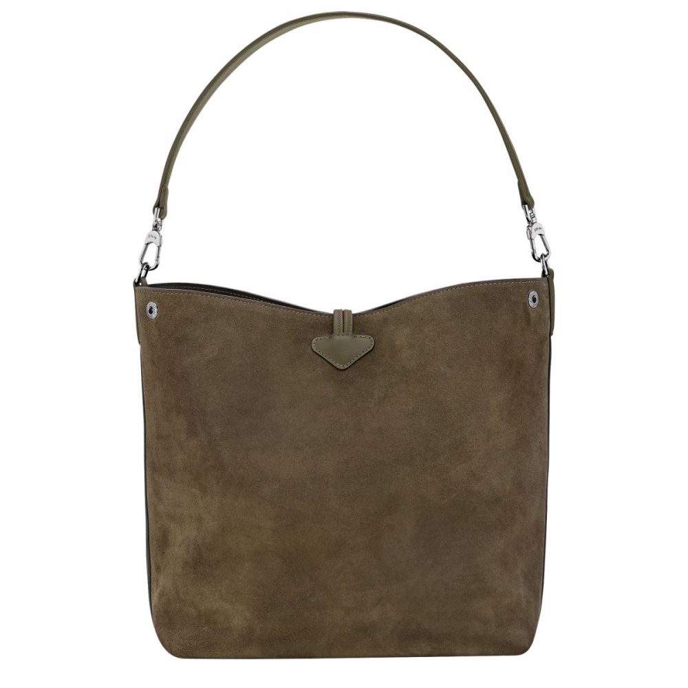 Leather Bags Women Le Roseau M Hobo Bag Olive - Leather Longchamp Olive - Image 4