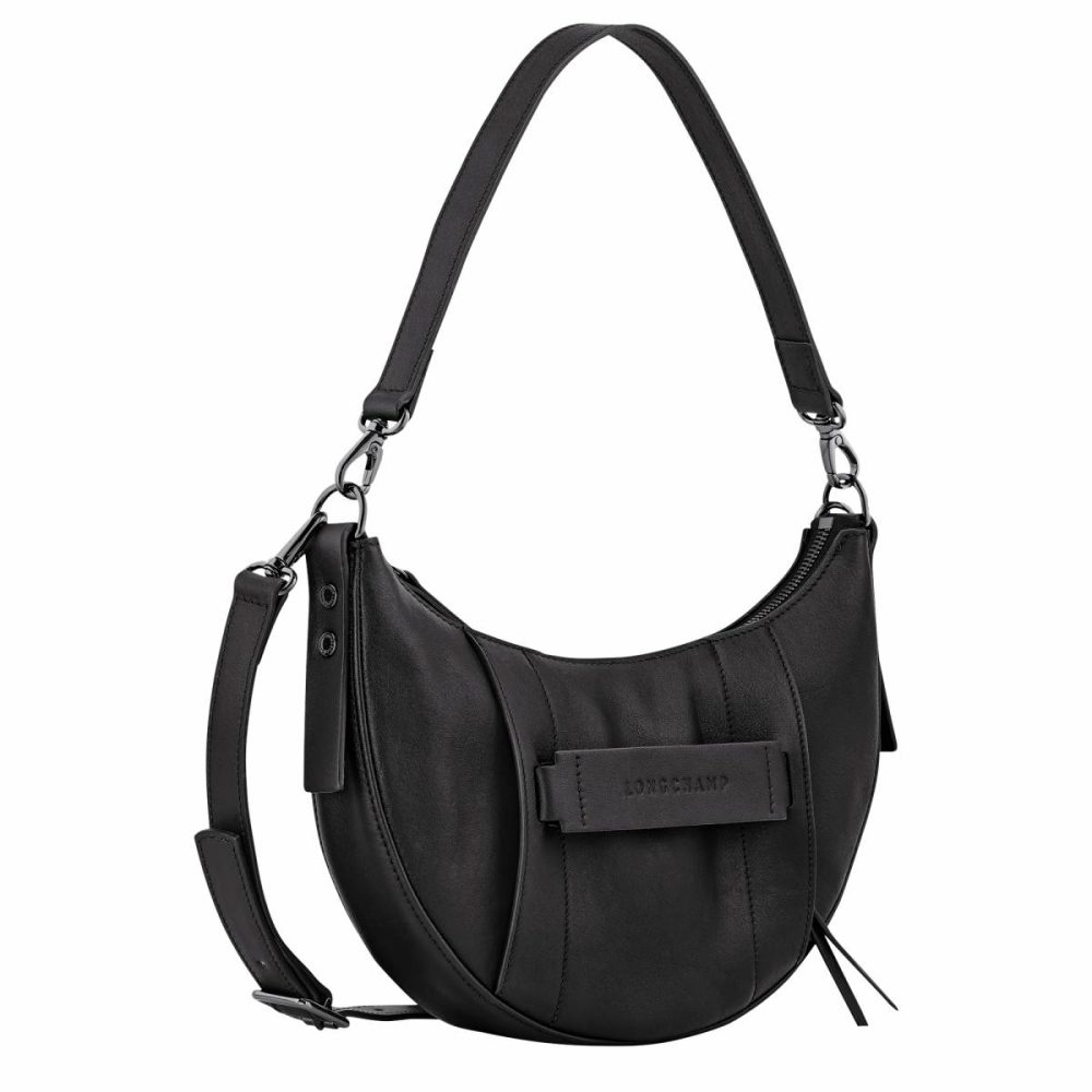 Leather Bags Women Longchamp 3D S Crossbody Bag Black - Leather Black - Image 3