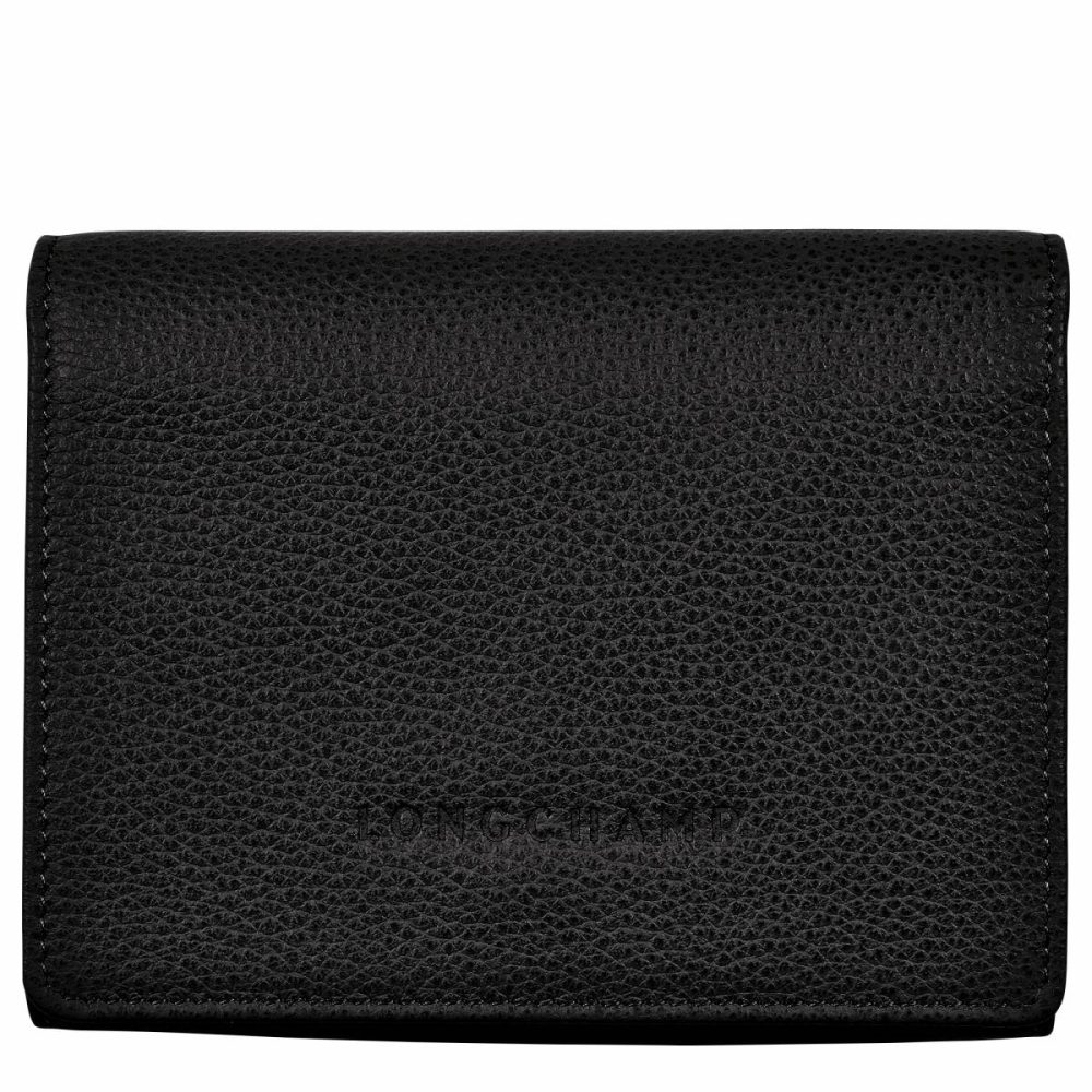 Leather Wallets Black Women Longchamp Le Foulonné Wallet Black - Leather