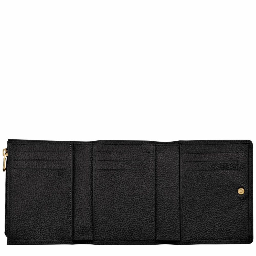 Leather Wallets Black Women Longchamp Le Foulonné Wallet Black - Leather - Image 3