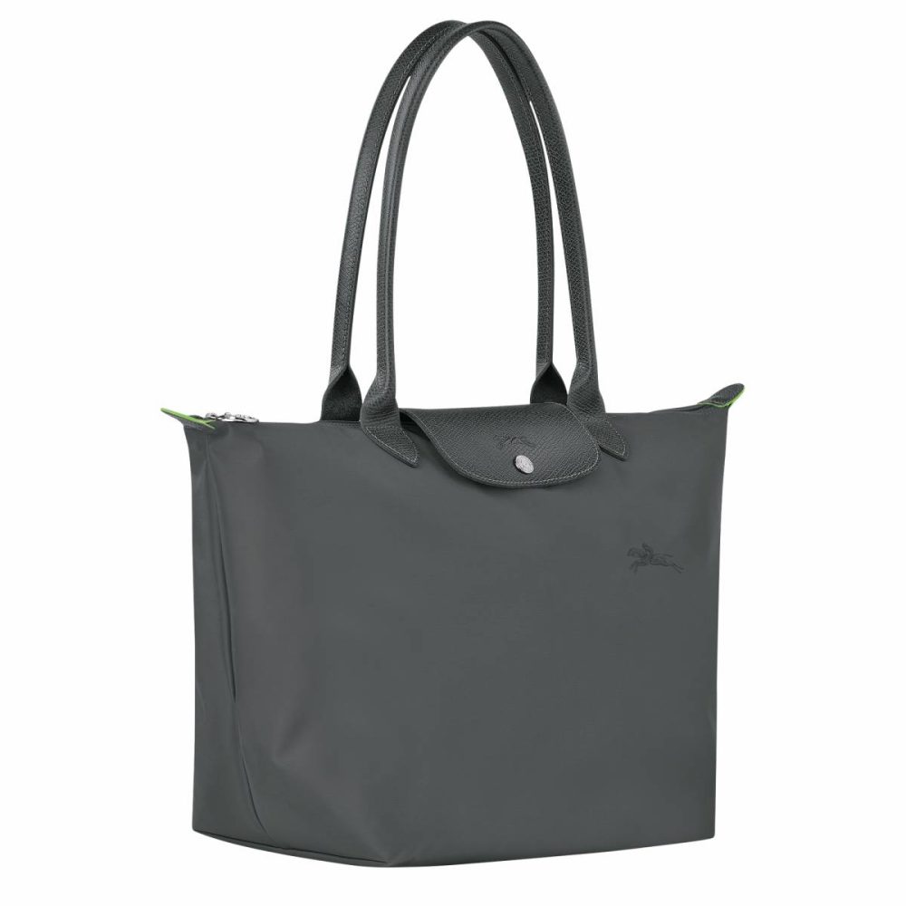 Longchamp Graphite Women Le Pliage Green L Tote Bag Graphite - Recycled Canvas Shoulder Bags - Image 2