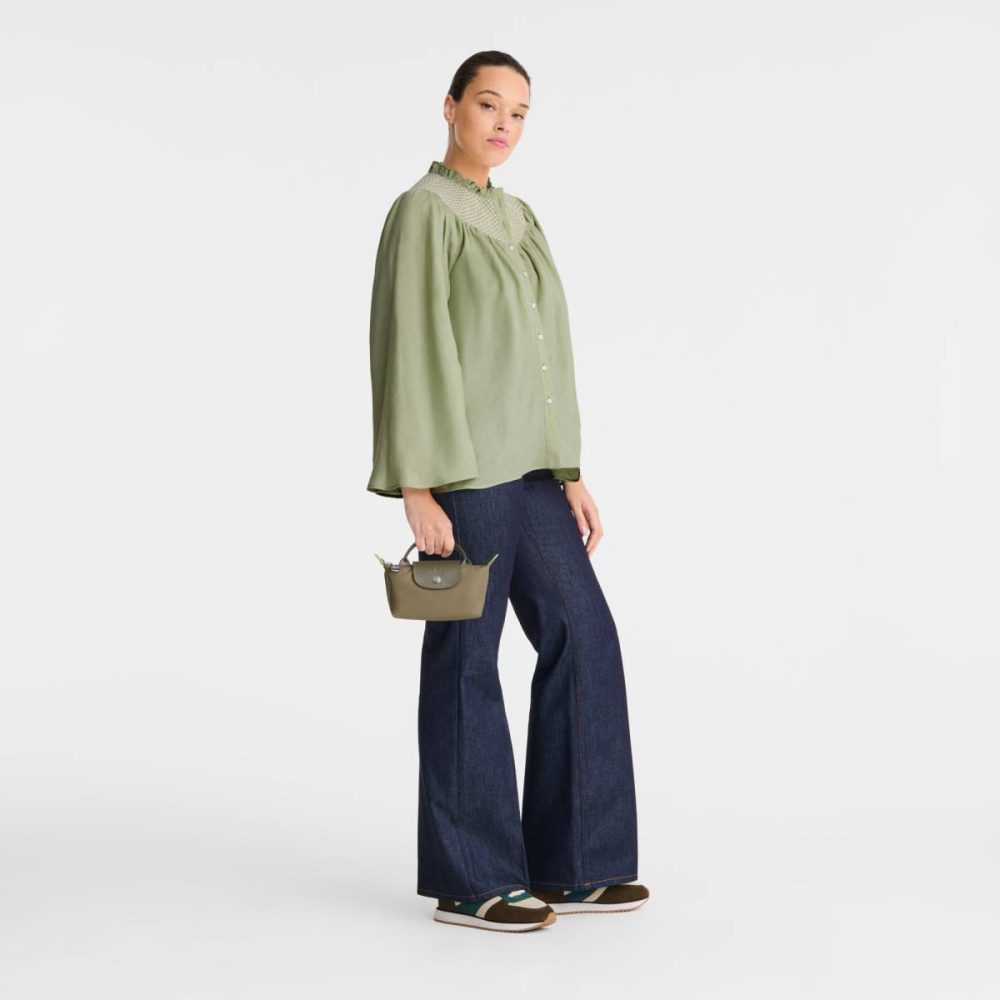 Longchamp Le Pliage Green Pouch With Handle Artichoke - Recycled Canvas Women Artichoke Pouches & Cases