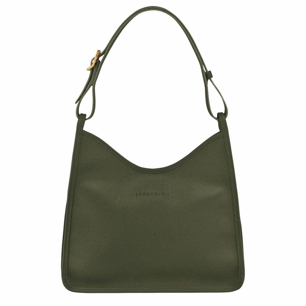 Longchamp Leather Bags Khaki Women Le Foulonné M Hobo Bag Khaki - Leather