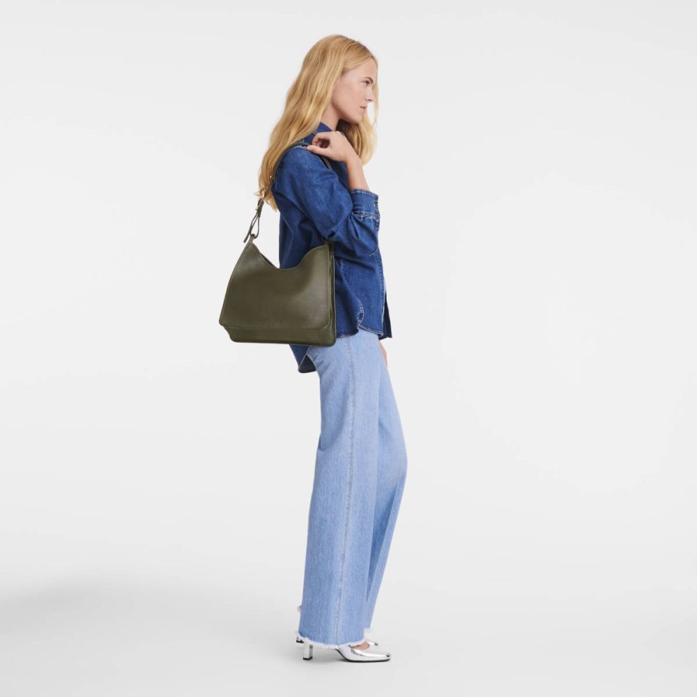 Longchamp Leather Bags Khaki Women Le Foulonné M Hobo Bag Khaki - Leather - Image 2