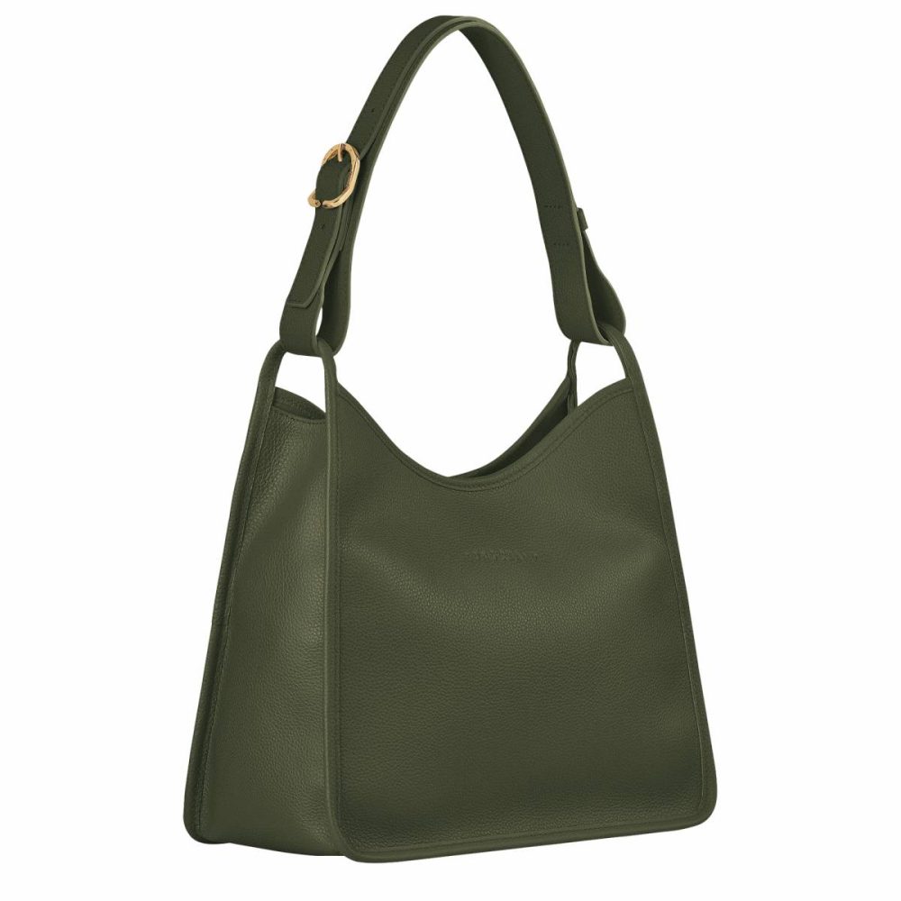 Longchamp Leather Bags Khaki Women Le Foulonné M Hobo Bag Khaki - Leather - Image 3