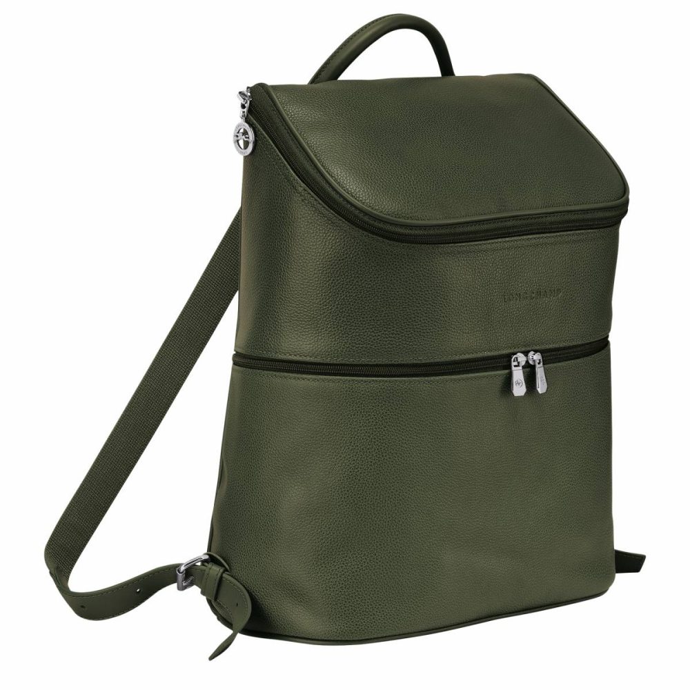 Longchamp Leather Bags Women Le Foulonné Backpack Khaki - Leather Khaki - Image 2