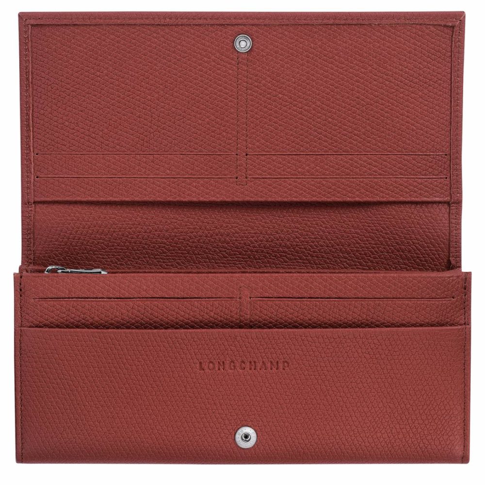 Longchamp Leather Wallets Women Le Roseau Flap Wallet Chestnut - Leather Chestnut - Image 2