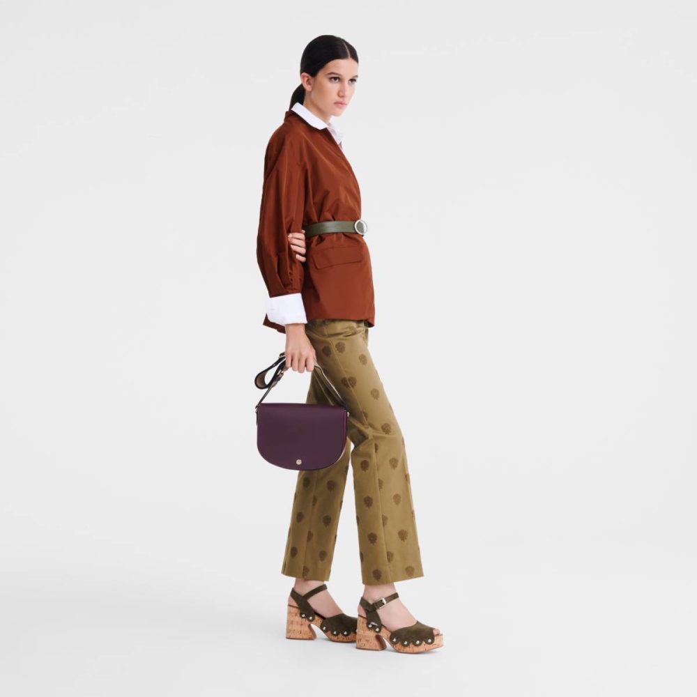 Longchamp Women Épure M Crossbody Bag Eggplant - Leather Eggplant Leather Bags - Image 2