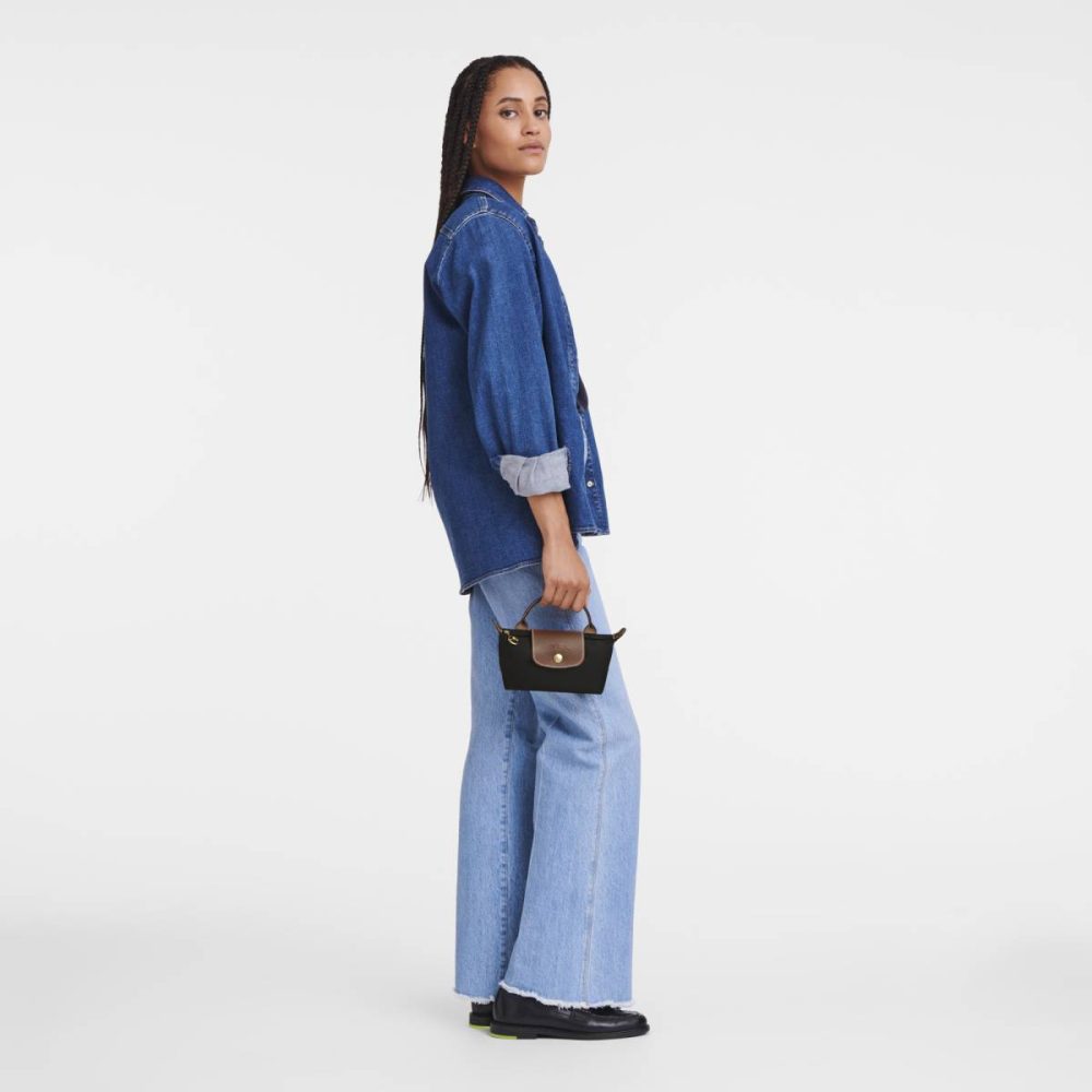 Longchamp Women Le Pliage Original Pouch With Handle Black - Recycled Canvas Pouches & Cases Black