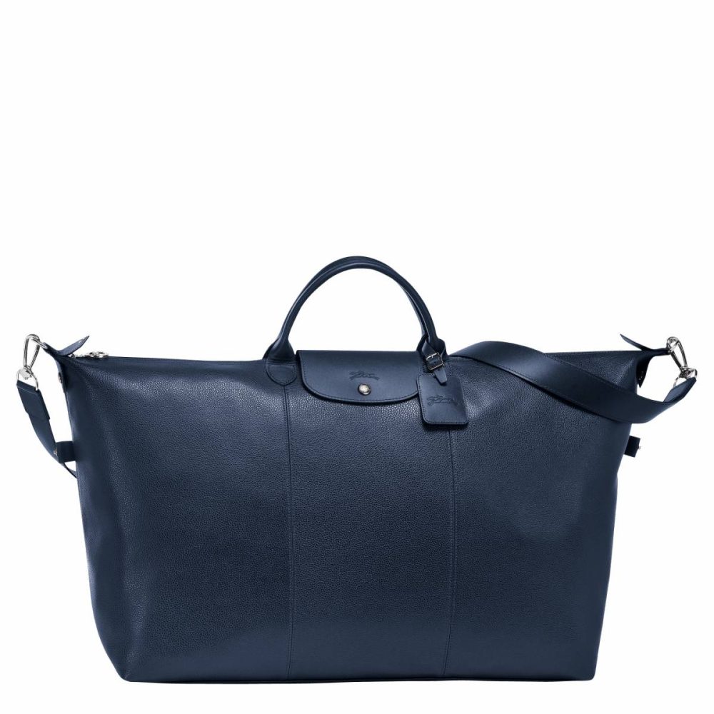 Navy Longchamp Women Le Foulonné L Travel Bag Navy - Leather Travel Bags