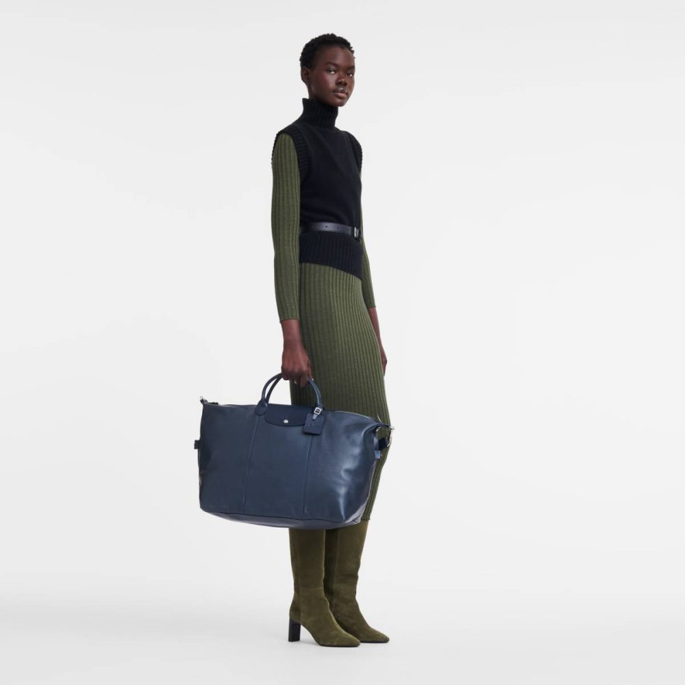 Navy Longchamp Women Le Foulonné L Travel Bag Navy - Leather Travel Bags - Image 2