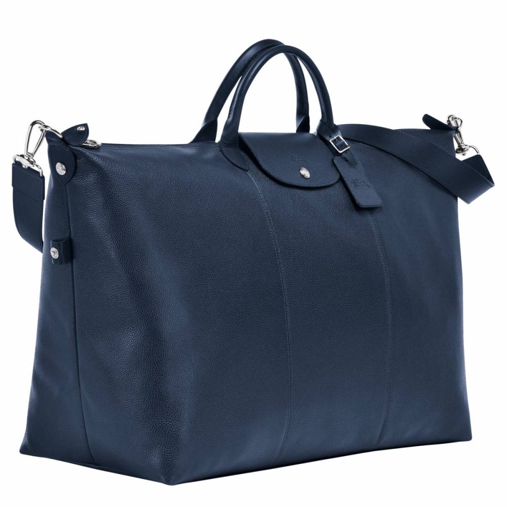 Navy Longchamp Women Le Foulonné L Travel Bag Navy - Leather Travel Bags - Image 3