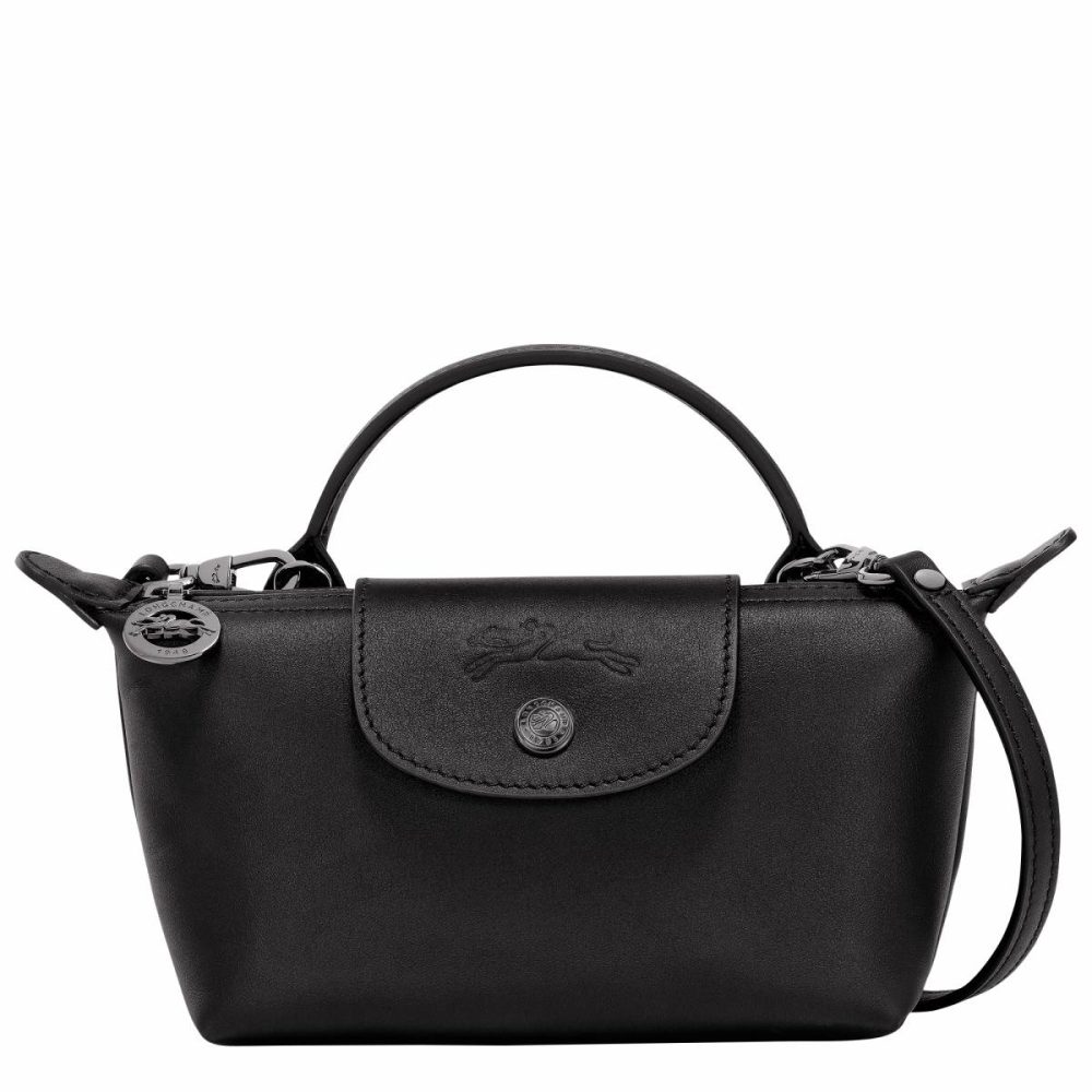 Women Black Le Pliage Xtra Xs Pouch Black - Leather Longchamp Leather Bags